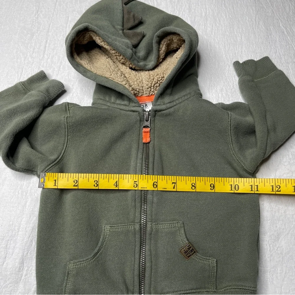 Carter's T-Rex Dino Olive Green Sherpa Lined Full Zip Hoodie 18 Months